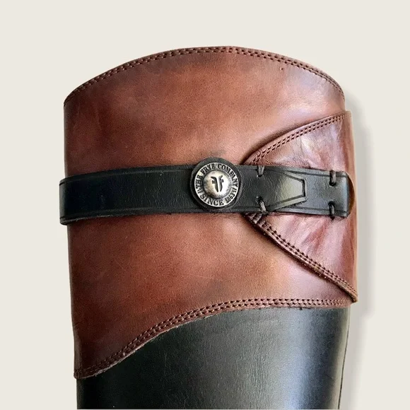 $399 Frye Molly Button Black Brown Multicolor Leather Equestrian Riding Boots